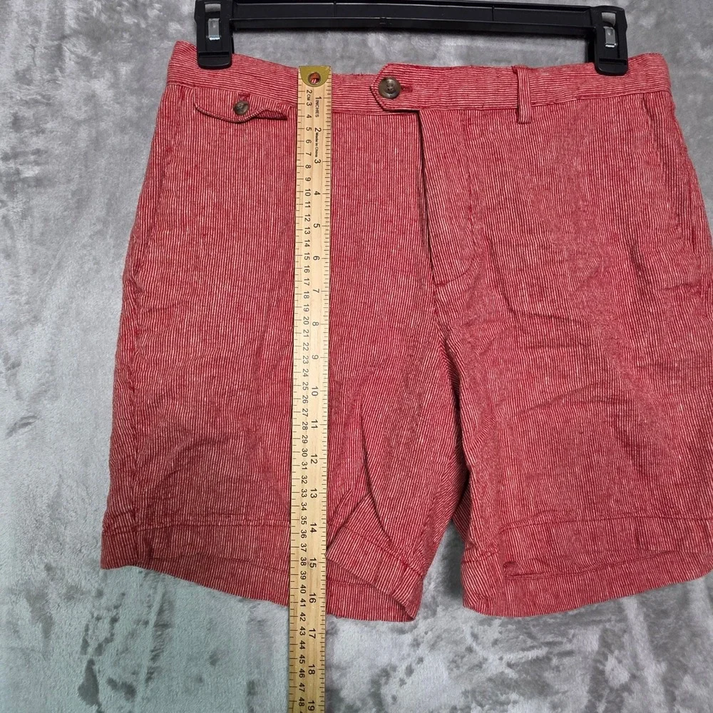Banana Republic Mens Red White Striped Linen Cotton Blend Shorts Size 31